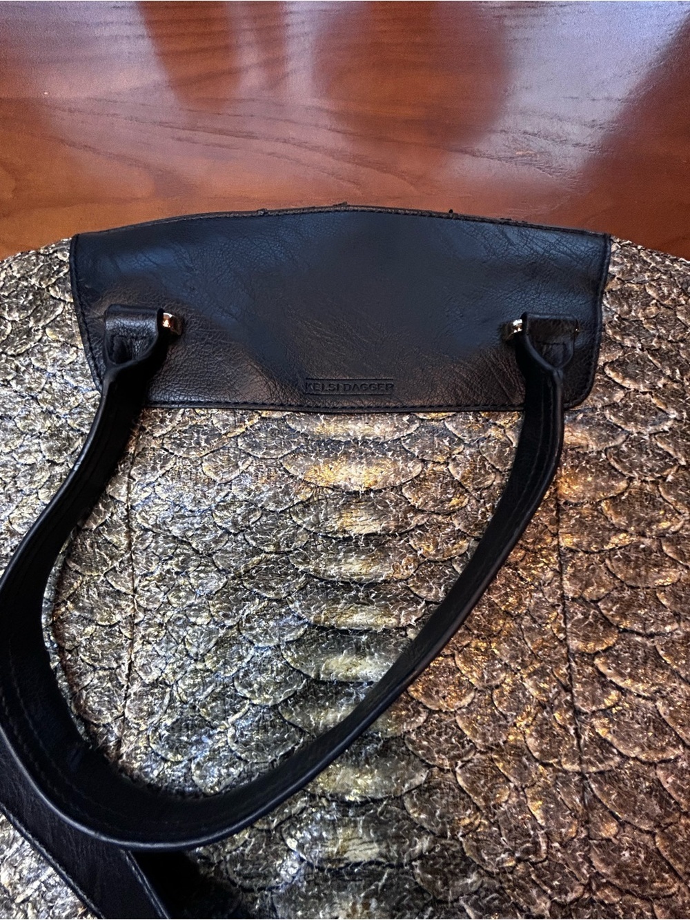 Kelsi Dagger Metallic Python Print Large Tote Bag Travel Weekender Satchel - Picture 4 of 11